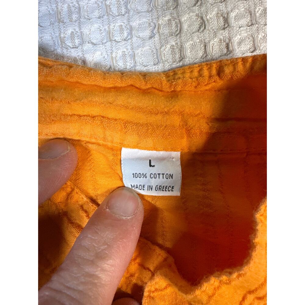 Orange Cotton Shirt Minimalist Boho Relaxed Fit Lightweight Summer Top L - Picture 7 of 7